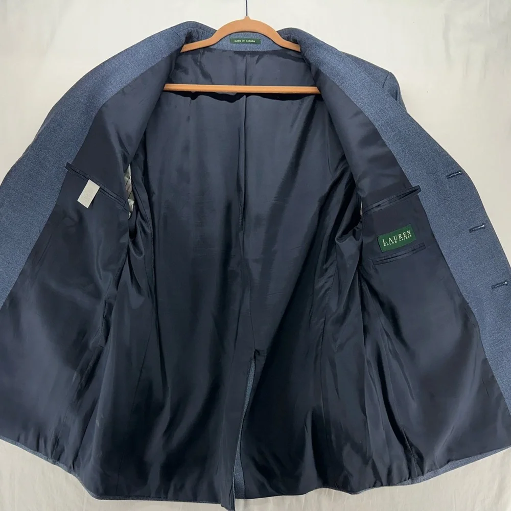 Lauren Ralph Lauren Mens Blazer Blue Herringbone‎ Silk Wool 46R Sport Coat